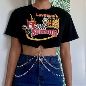 Streetwear Short Sleeve Crew Neck Graphic Ring Chain Loose Fit Crop Tee
